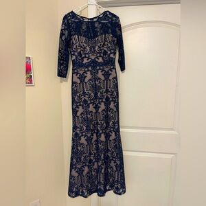 Sangria Navy Blue lace Overlay Gown - size 2